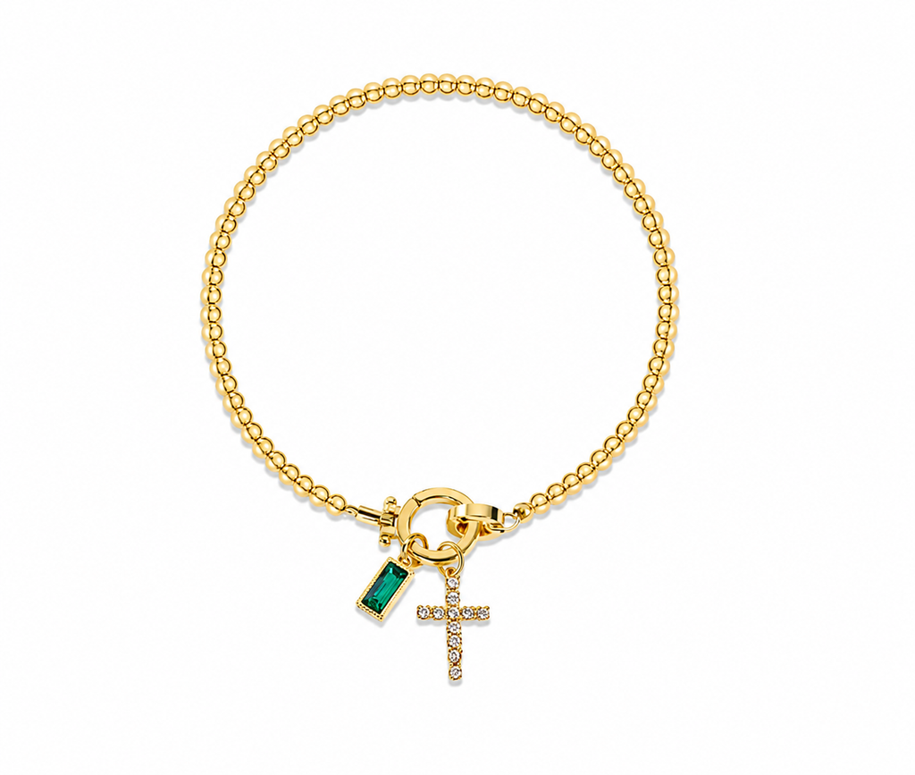 Birthstone Cross Charm Bracelet