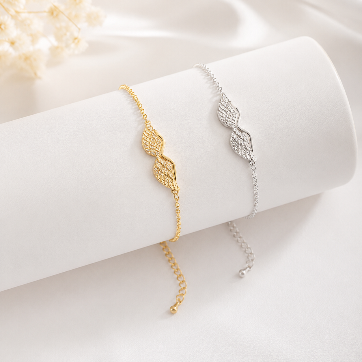 Gold Angel Wing Chain Charm Bracelet