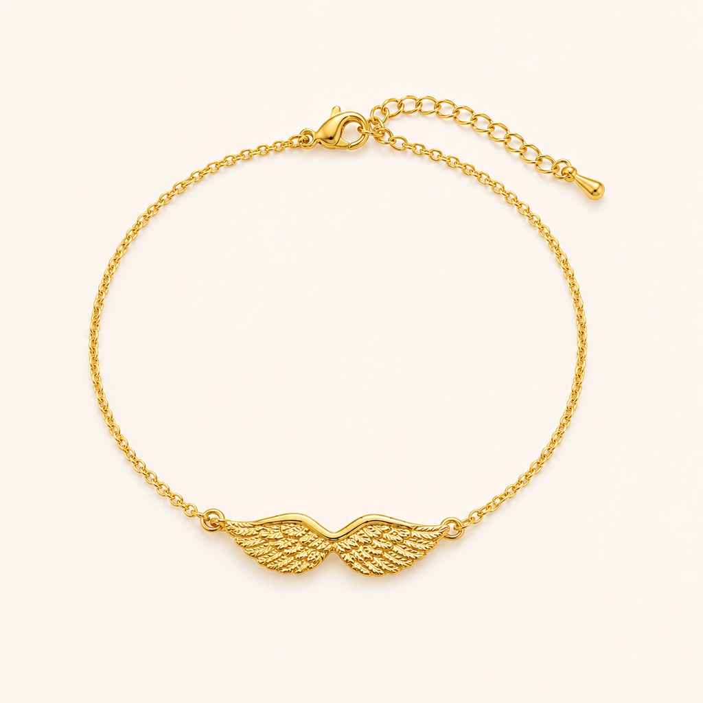 Gold Angel Wing Chain Charm Bracelet