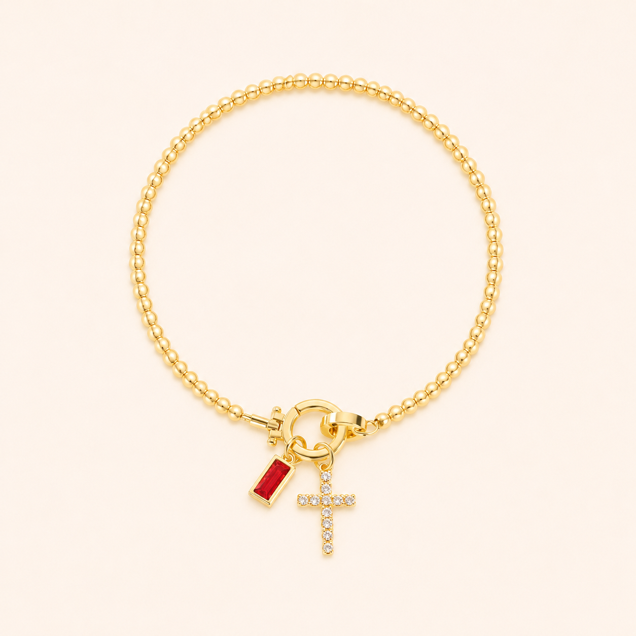 Birthstone Cross Charm Bracelet