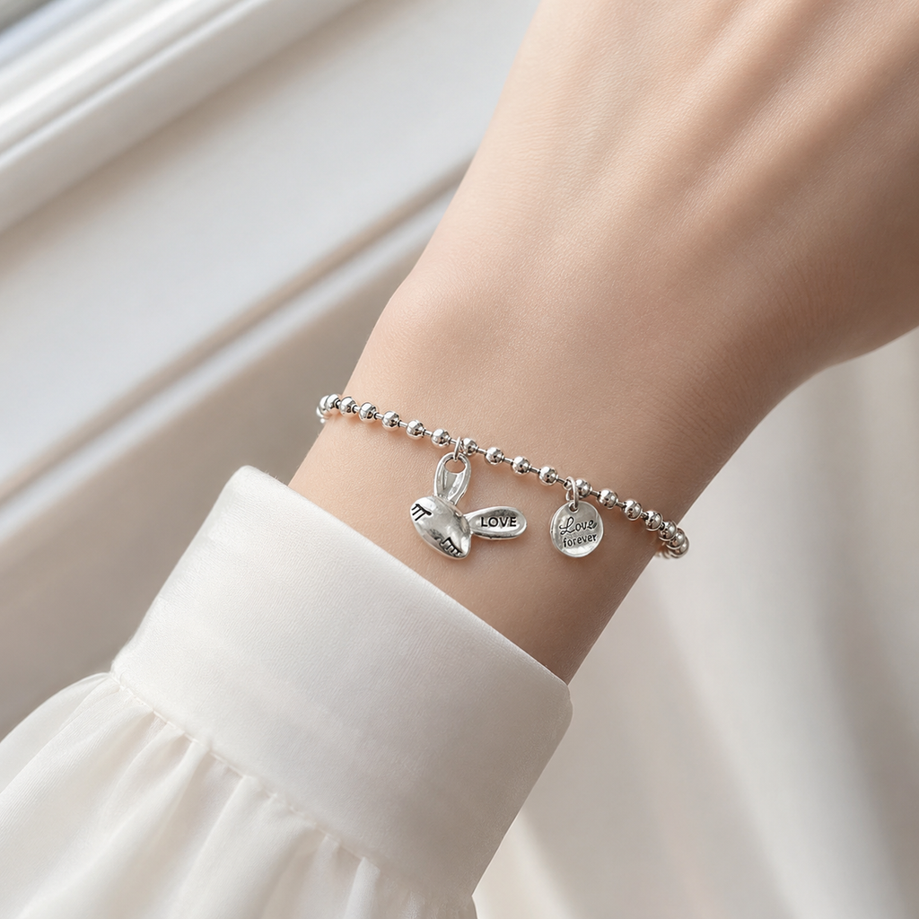 Sterling Silver Charm/Beaded Bracelet